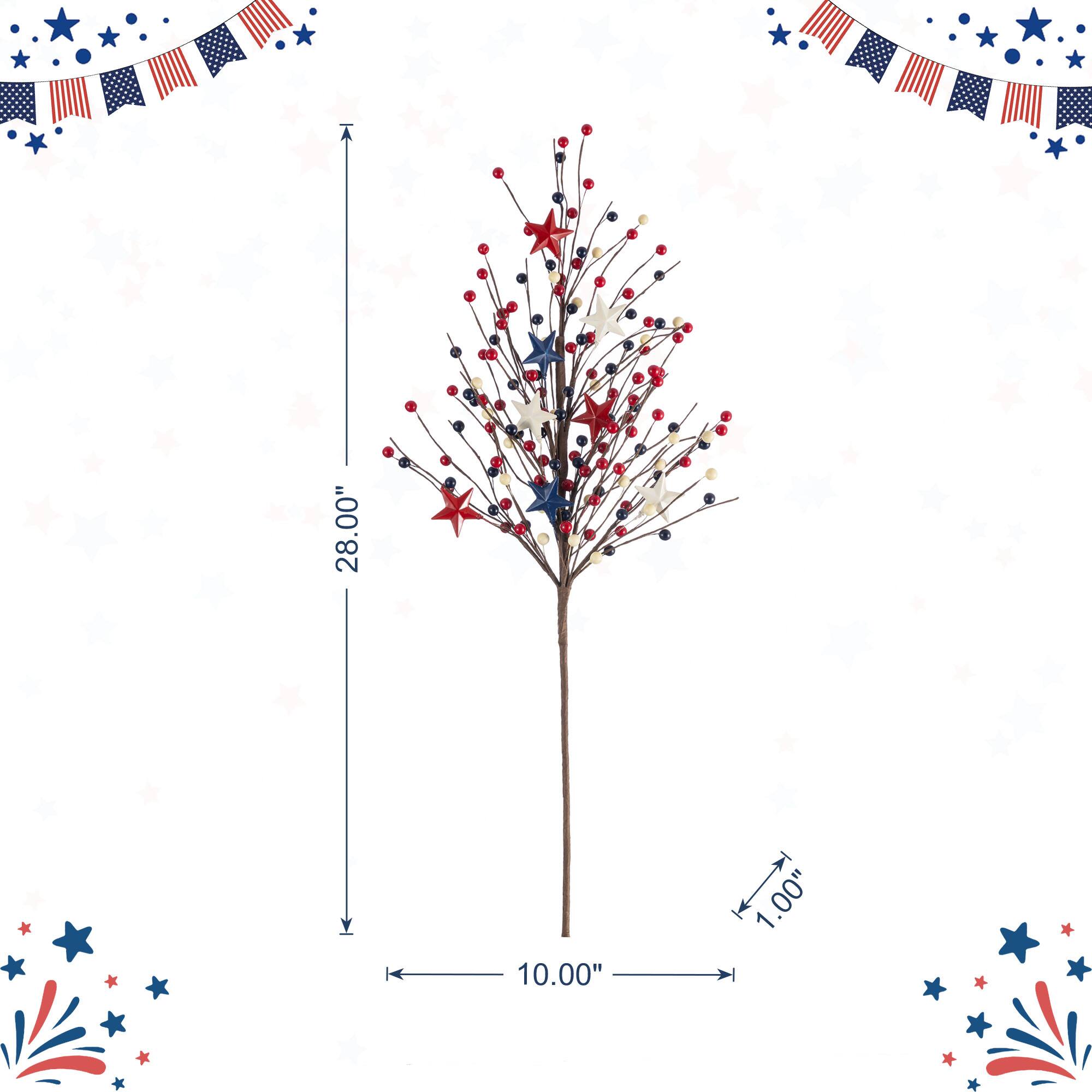 Glitzhome® 28" Set of 2 Patriotic Americana Stars and Berry Garden Picks